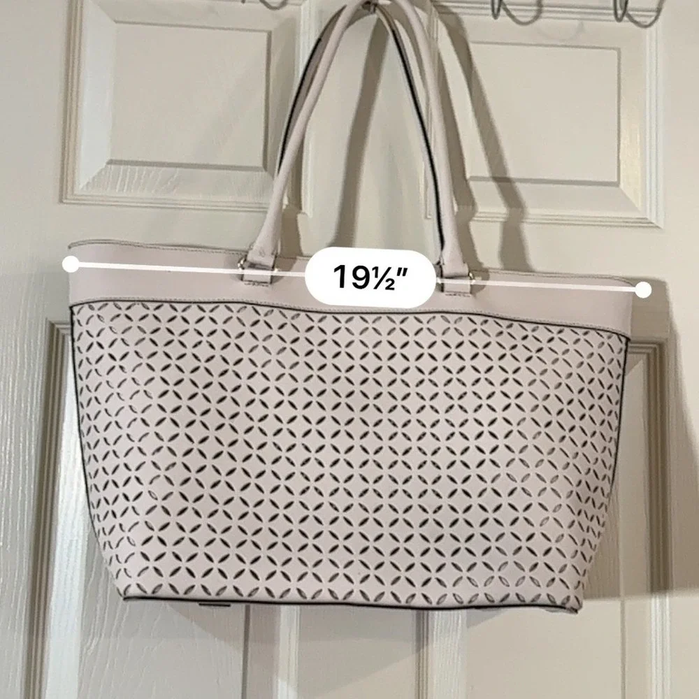 Kate Spade New York Pink Perforated Laser Cut Saffiano Leather Tote Bag Large